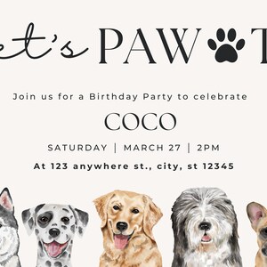 Faire-part d'anniversaire patte de chien, invitation à une fête, Gotya Day, Gotcha Day, sauvetage et adoption de chien, téléchargement numérique, carte imprimable