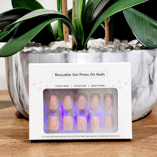 Gel Square Short Press on Nails, Nude Creme Brûlée Gel Fake Nails, 30 pc Nail Kit, Wedding False Nails, Summer Spring Nails, Holiday Gift