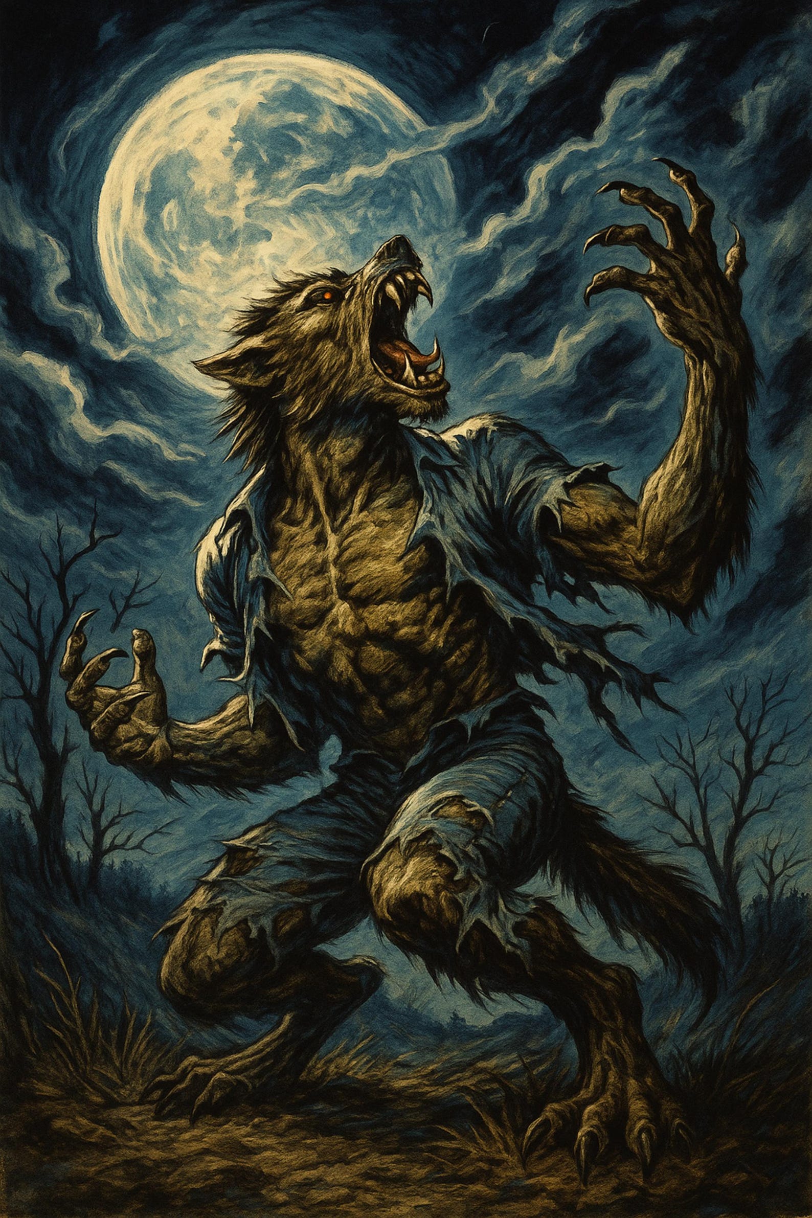 Gothic Werewolf Art Print: Dark Fantasy Monster, Full Moon Decor ...