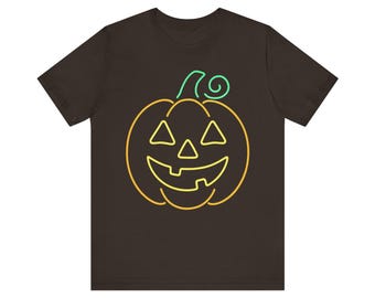 Camiseta de Halloween con linterna de neón: Camiseta gráfica de temporada espeluznante