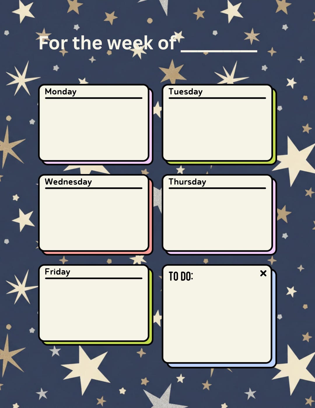 Star Weekly Planner Printable | To-do List, Weekday Layout (digital ...