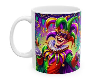 Mardi Gras Jester Mug: New Orleans Carnival Coffee Cup