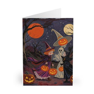 Vintage Halloween Grußkarten Set: Hexe & Geist Süßes oder Saures - 5er Pack