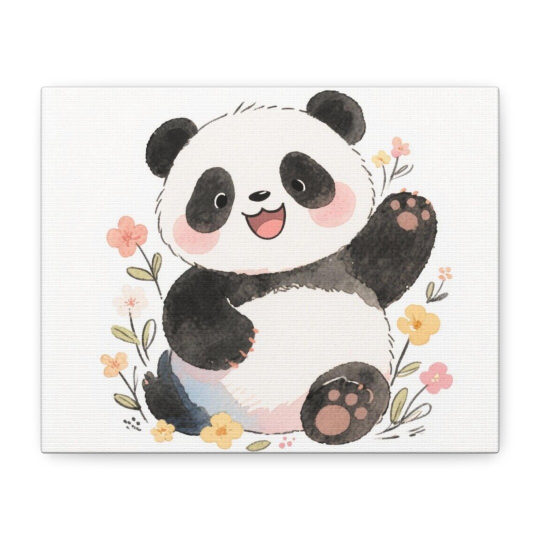 Adorable Panda Canvas Wall Art | Cute Animal Nursery Print Matte Canvas ...