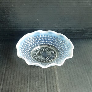 Vintage Anchor Hocking Clear Opalescent Moonstone 5" Round Crimped Bowl. Discontinued Piece. No. M2765 Circa 1941-1946