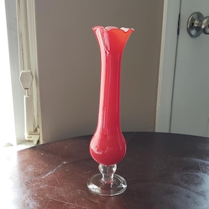 Vintage Murano Style Red Cased Glass Ruffle Bud Vase