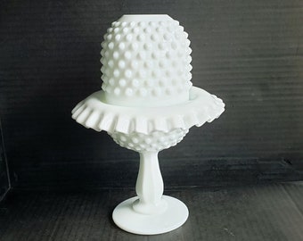 Vintage Fenton Milk Glass Hobnail Footed Fairy Lamp No. 3804