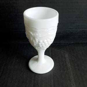 Vintage Imperial Glass Ohio 4&quot; Wine Glass 3oz. Stem #473 Milk Glass Doeskin Grape Pattern.  Discontinued Pattern Circa 1952