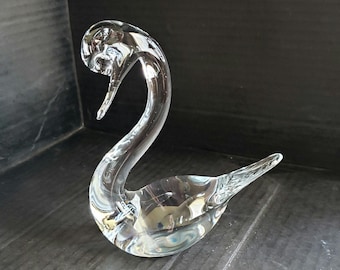 Vintage Crystal Swan Paperweight 4.5". Sweden. Discontinued. Circa 1982.