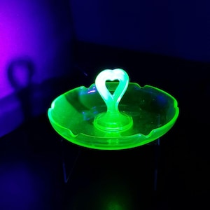 Vintage Greensburg Uranium Glass Ashtray 2.25&quot;x6.5&quot;. Circa 1930&#39;s. Blacklight Reflective