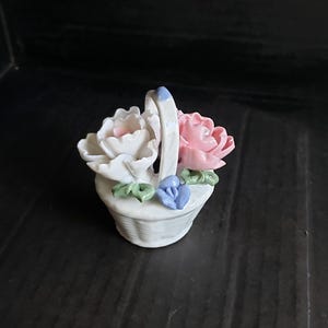 Vintage Porcelain Floral Basket 2.5".