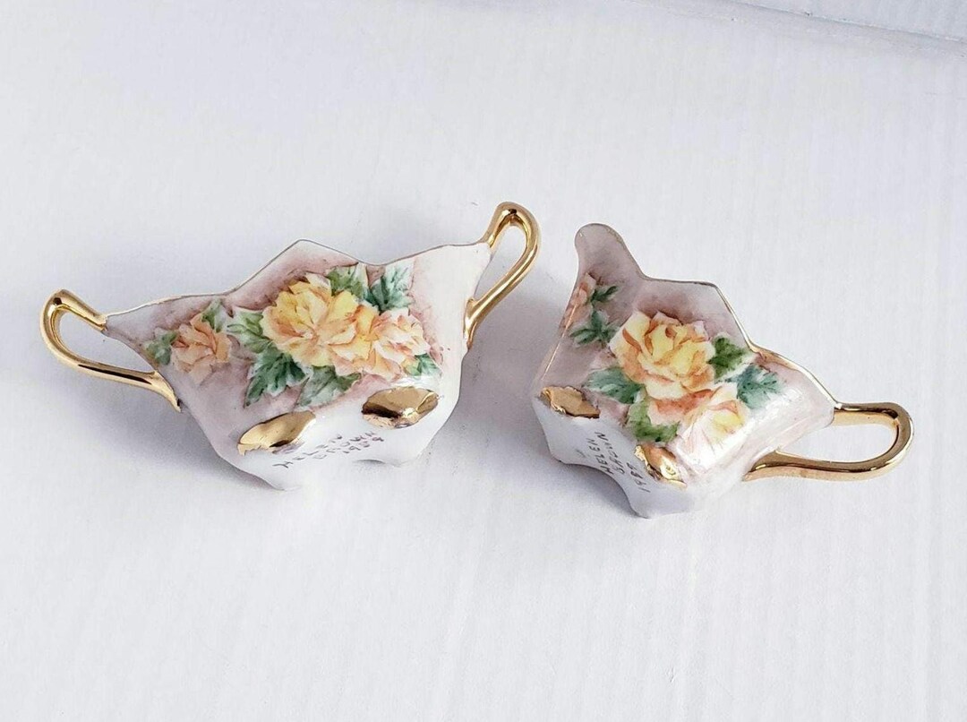 Vintage Helen Brown 2" Hand Painted Porcelain Sugar and Creamer Dish ...