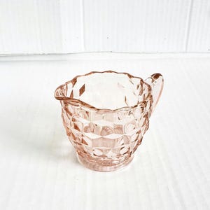 Vintage Jeannette Glass Cube Pink Pattern 2.5&quot; Creamer Dish. Discontinued Pattern. Circa 1929-1933.