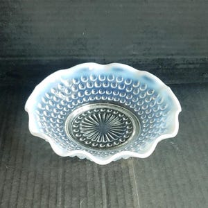 Vintage Anchor Hocking Clear Opalescent Moonstone 5&quot; Round Crimped Bowl. Discontinued Piece. No. M2765 Circa 1941-1946