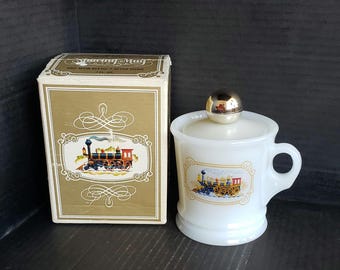 Vintage Avon Iron Horse Blend 7 Aftershave Bottle and 4" Shaving Mug. Full. Original Label. Original Box. Discontinued. Circa 1960's.