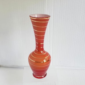 Vintage 7&quot; Red and Orange White Cased Glass Bud Vase.