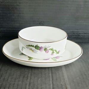Vintage Royal Vale Thistle Bowl with Underplate 6" RVA43 Pattern. Discontinued. Circa 1955-1964. Tiny NICK. See Description.