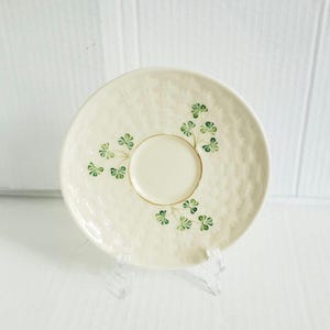 Vintage Belleek Ireland Shamrock Basketweave Pattern 5.5" Saucer for Flat Cup. 7th Markers Mark. Circa 1980-1993. Discontinued.