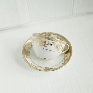 Vintage Noritake N2285 Gold Encrusted Floral Flat Cup and Saucer Set. Discontinued Pattern. Circa 1906-1908
