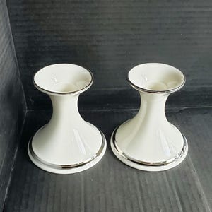 Vintage Lenox Solitaire Pattern Candlesticks 3.75". Set of 2. Discontinued. Circa 1965.