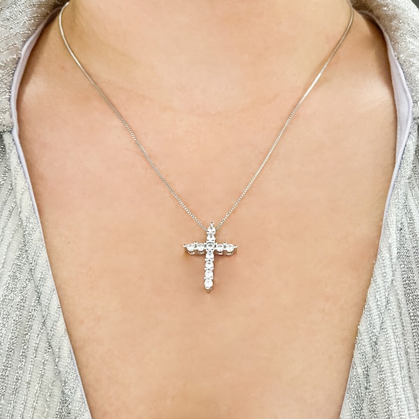 Necklace cross pendant made of silver, zirconia
