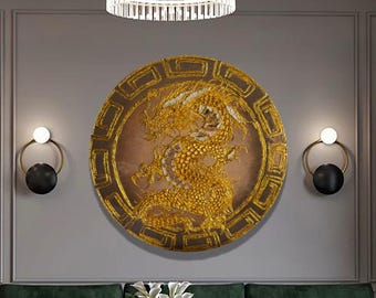 Large Dragon Picture, Wall Pictures with Gold Structure, Modern Living Room Wall Decoration, Gift Ideas for Dragon Fans