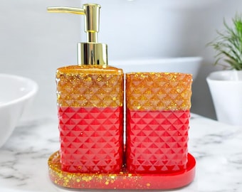 Bad Set Zahnbürstenhalter  Seifenspender Resin Design  Badezimmer Deko