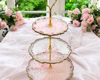 3-laags taartstandaard van roségoudkleurig hars, cupcakehouder, cupcakestandaard, huwelijksgeschenk, dessertpresentatie, handgemaakt huwelijksgeschenk