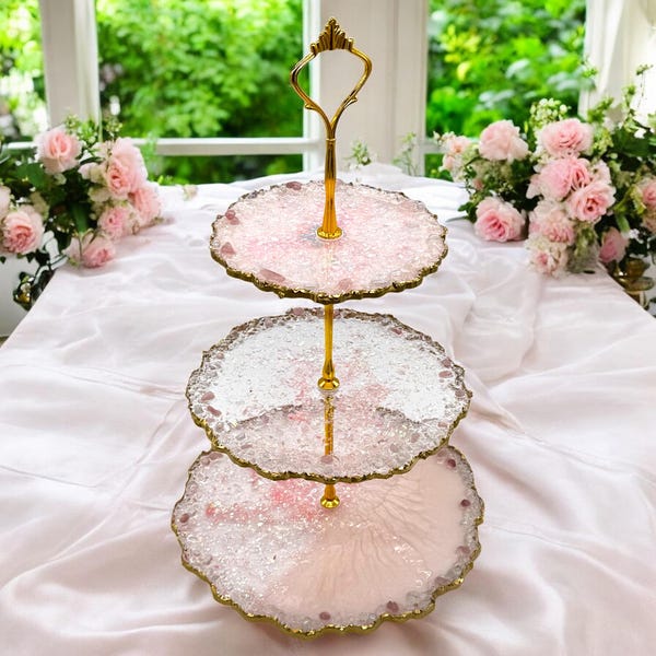Etagere 3-stöckig Rosa Gold Resin Cake Stand Cupcake Stand Cupcakestand Tortenstand Hochzeit Geschenk Dessert Display Wedding Gift Handmade