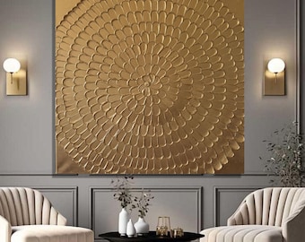 Gemälde Abstrakt Gold Struktur Bild Groß Wandbild Wohnzimmer XXL Moderne Dekoration Goldene Wandkunst Jubiläum Geschenk