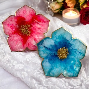 Untersetzer Blumenmuster Blau  Pink Resin Tisch Untersetzer  Terrasse Hochzeitsgeschenk Ideen Handgemachte Dekoration