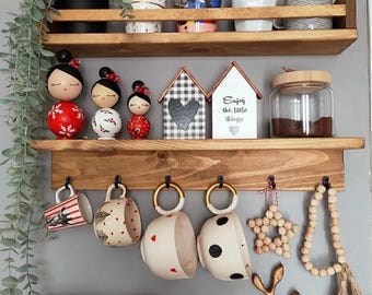 Wooden Coffee Cup Shelf: Kitchen Tea Rack, Storage Area