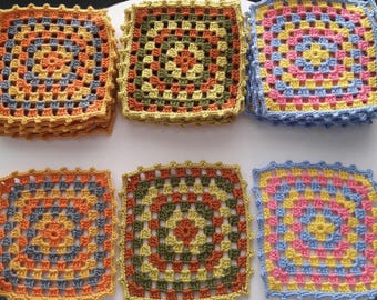 24 Hand Crochet Granny Squares: Pastel Color Motifs