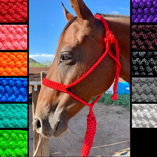 Mule Tape Halter For Horses With 10-Foot Detachable Lead Rope - Braided Flat Nose Design
