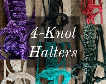 4-Knot Rope Halter with 8 ft Detachable Lead - Soft feel, Assorted Colors, Newborn to Draft Sizes
