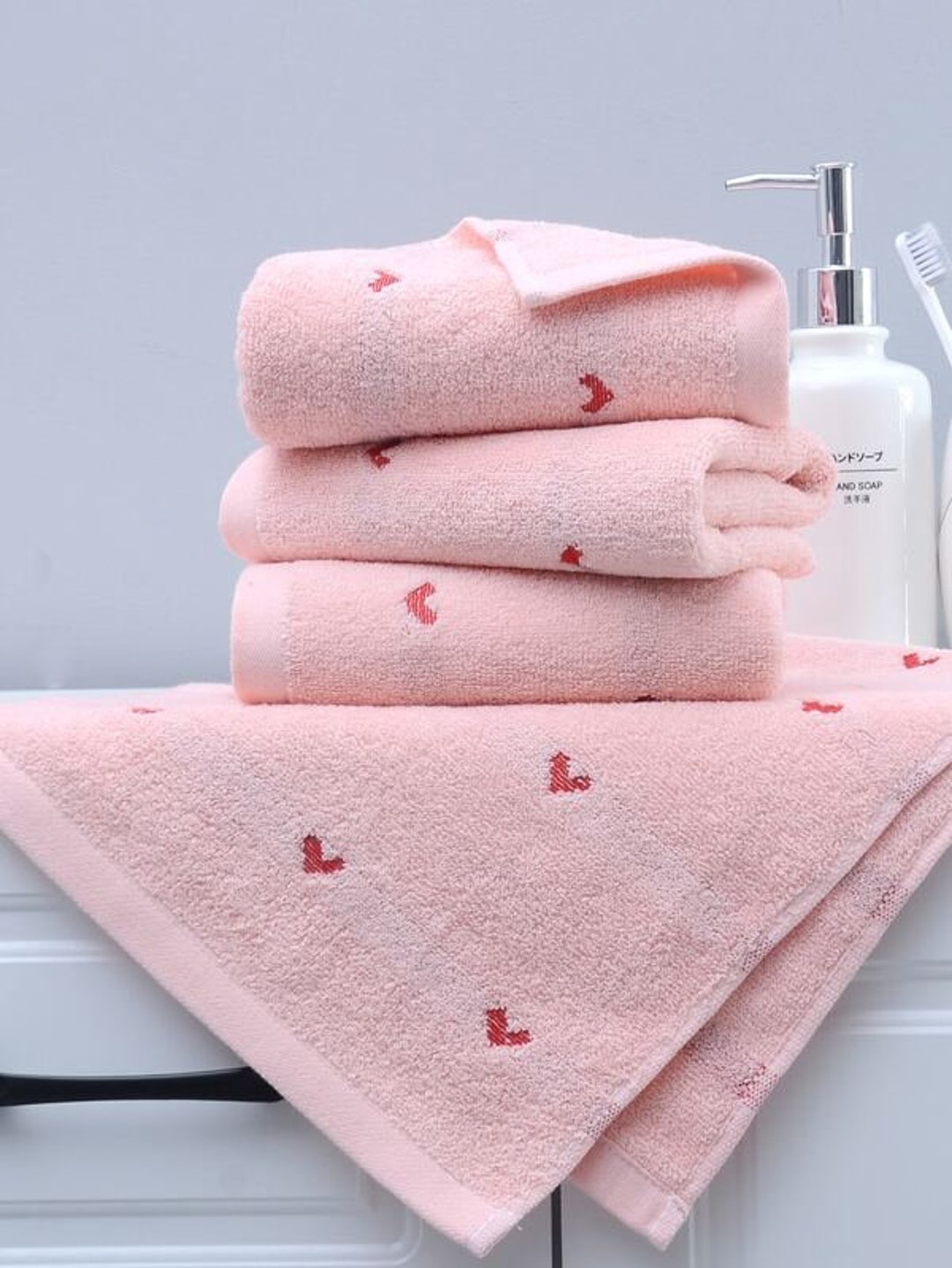 2 Pack Cute Towel Heart Hand Towel Pink Embroidery Love Etsy UK