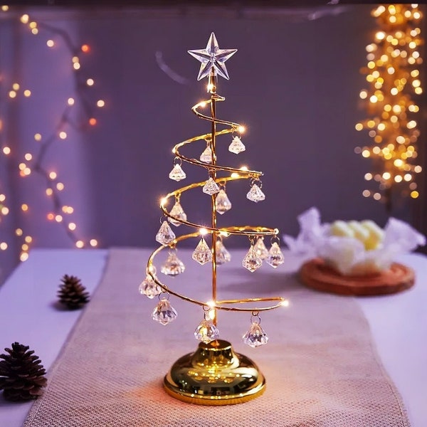 Arbre de Noël LED, Décoration d’arbre de Noël, Lumières d’arbre de Noël, Ornements de Noël en cristal, Décor de Noël, Décor de bureau de Noël