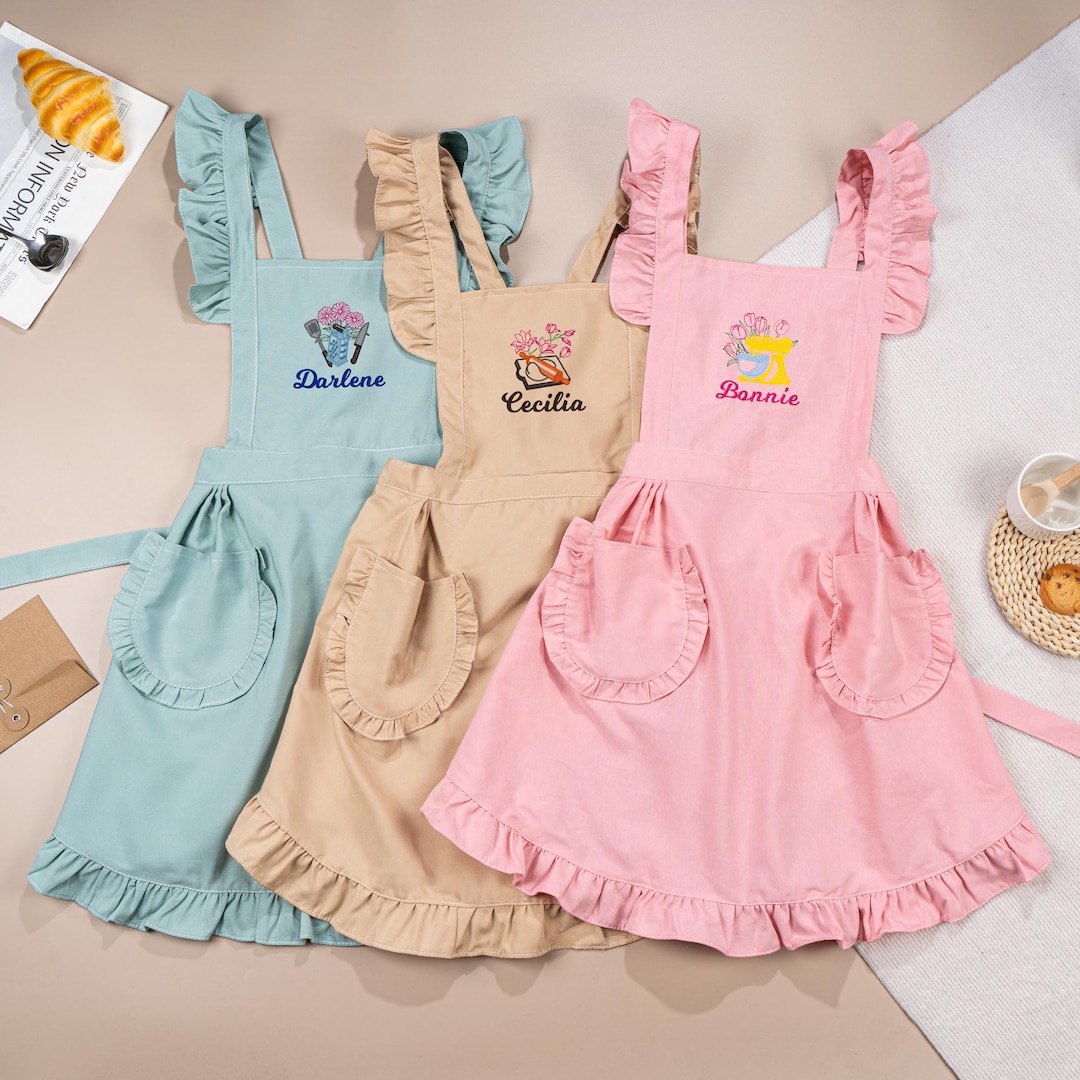 Embroidered Canvas Apron With Ruffles, Personalized Cooking Gift - Etsy