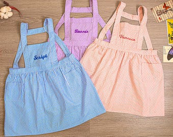 Personalized Toddler Apron, Striped Cotton Baking Apron, Custom Embroidery