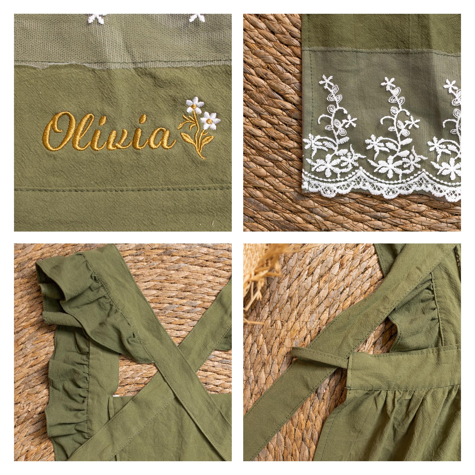 Personalized Floral Embroidered Apron For Women, Cotton Apron with Lace Pockets, Custom Flower Garden Baking Apron, Hostess Mothers Gift