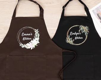 Personalized Kids Apron, Floral Wreath, Art Smock with Pocket