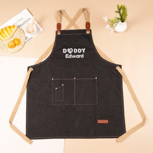 Personalized Canvas Apron for Dad, Kitchen Apron with Adjustable Strap for Men, Custom Barbeque Apron with Pocket for Him, Father&#39;s Day gift