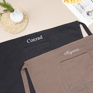 Half Canvas Apron with Pockets, Custom Name Apron, Waist Apron, Short Apron, Personalized Apron for Him, Gift for Dad