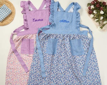 Personalized Embroidered Apron with Ruffle Strap: Baking, Cooking, Gardening