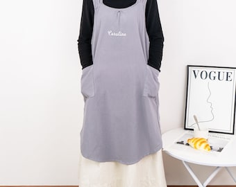 Personalized Cross Back Apron, Women Smock Apron, Name Apron with Pockets, Apron Pattern, Mother's Day Gift, Farmhouse Apron, Gift for Her