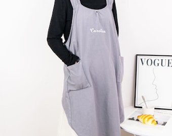 Personalized Cross Back Apron, Women Smock Apron, Name Apron with Pockets, Apron Pattern, Mother's Day Gift, Farmhouse Apron, Gift for Her