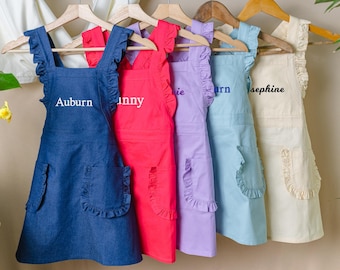 Custom Embroidered Toddler Apron, Kids Cooking Apron with Pockets, Art Chef Gift for girls