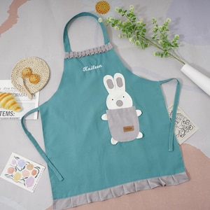 Customized Apron for Women, Cute Canvas Apron with Rabbit Pocket, Baking Embroidered Apron, Cute Bunny Apron, Mothers Day Gift for Her