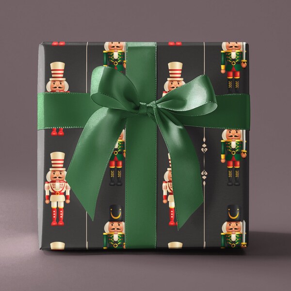 Nutcracker Christmas wrapping paper for gift wrapping roll black nutcracker gift wrap moody nutcracker wrapping paper christmas paper