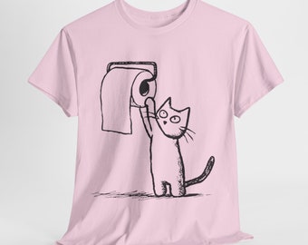 Mischief Maker: Playful Cat with Toilet Paper Unisex T-Shirt, Pet Apparel, Animal Humor Tee, Casual Wear, Kitty Fun Shirt, Pet Antics TShirt